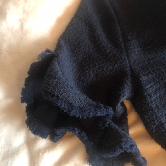 Banana Republic Navy Blue Knit Boucle Ruffle Sleeve Top S - Picture 6 of 14